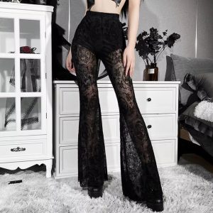 pantalon evase dentelles noir